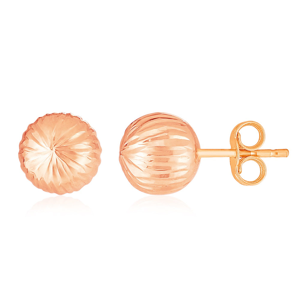 Rose Gold 14k Ball with Linear Texture Earrings