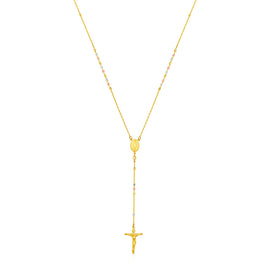 Tri Color Gold 14k Rosary Style Women's Religious Motif Necklace