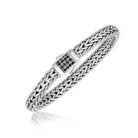 Sterling Silver Style with Black Sapphire Accents Men's Braided Bracelet