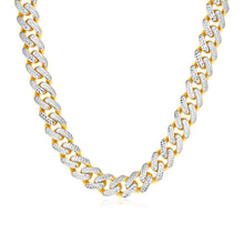 Load image into Gallery viewer, Two Tone Gold 14k Miami Cuban Women&#39;s Chain Necklace with White Pave