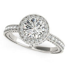 Load image into Gallery viewer, 14k White Gold Milgrain Border Diamond Pave Engagement Ring (1 1/2 cttw)