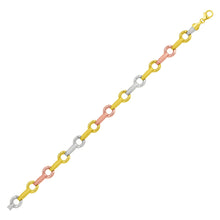 Load image into Gallery viewer, Tri-Color Gold 14k Bar and Round Women&#39;s Link Bracelet