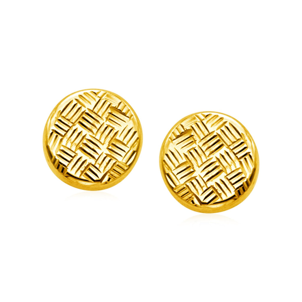 Yellow Gold 14k Post Earrings with Textured Circles & Pushback Clasps