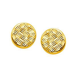 Yellow Gold 14k Post Earrings with Textured Circles & Pushback Clasps