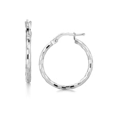 Load image into Gallery viewer, Sterling Silver Diamond Cut Hoop Earrings with Rhodium Plating (20mm)