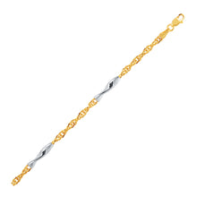 Load image into Gallery viewer, 14k Two-Tone Gold Rope Bracelet with Polished Spiral Bar Stations