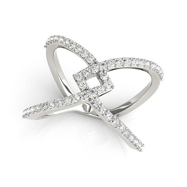 White Gold 14k Fancy Entwined Design Diamond Interlaced Ring