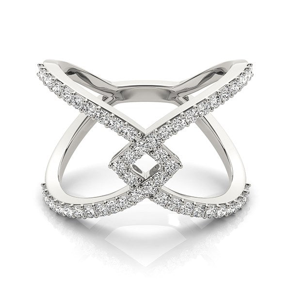White Gold 14k Fancy Entwined Design Diamond Interlaced Ring