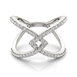 White Gold 14k Fancy Entwined Design Diamond Interlaced Ring