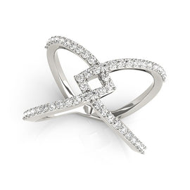 White Gold 14k Fancy Entwined Design Diamond Interlaced Ring