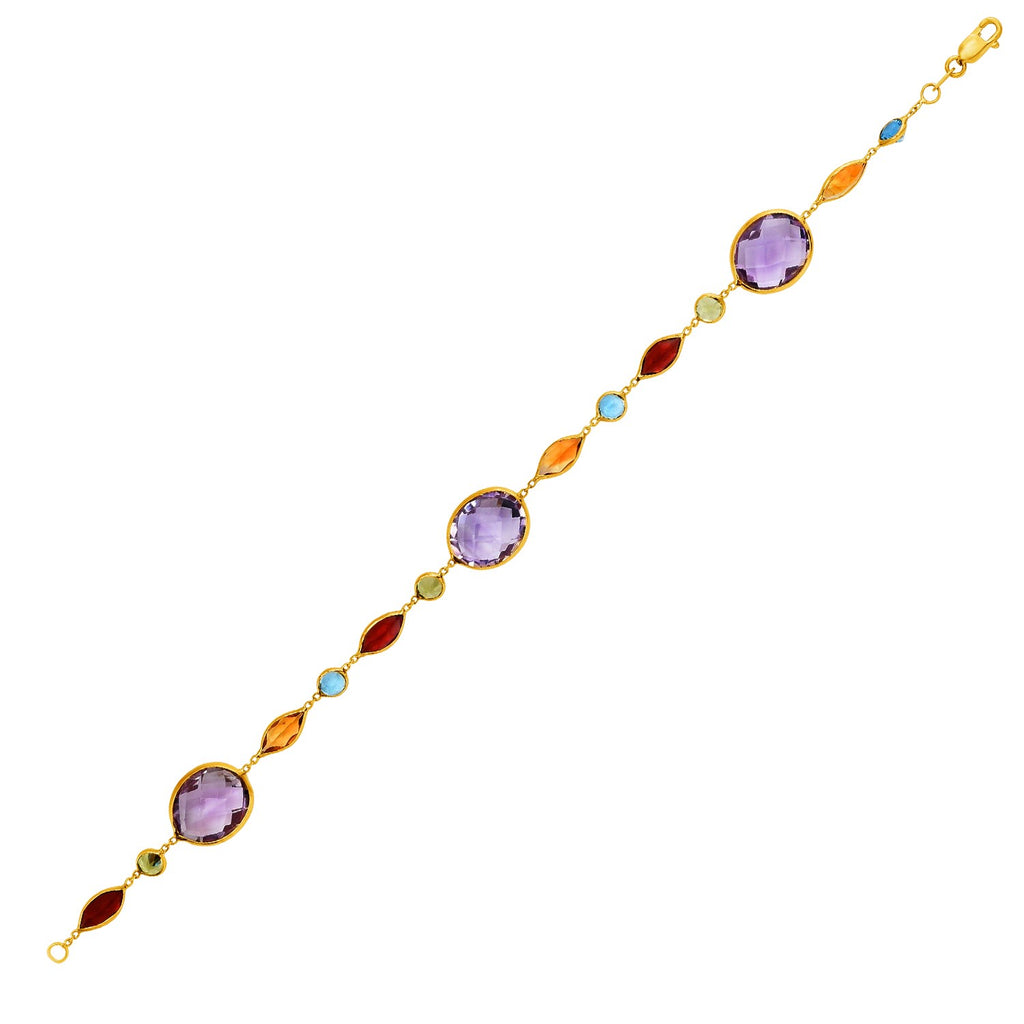 Yellow Gold 14k Women's Fancy Bracelet with Multi-Colored Stones
