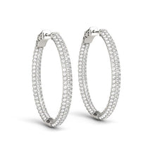 Load image into Gallery viewer, White Gold 14k Diamond Double Sided Three Row Hoop Earrings in Hinged Snap Back