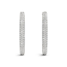 Load image into Gallery viewer, White Gold 14k Diamond Double Sided Three Row Hoop Earrings in Hinged Snap Back