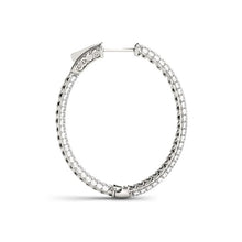 Load image into Gallery viewer, White Gold 14k Diamond Double Sided Three Row Hoop Earrings in Hinged Snap Back