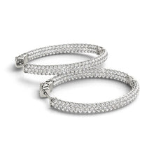 Load image into Gallery viewer, White Gold 14k Diamond Double Sided Three Row Hoop Earrings in Hinged Snap Back