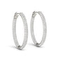 White Gold 14k Diamond Double Sided Three Row Hoop Earrings in Hinged Snap Back