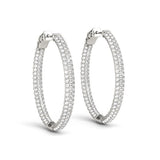 White Gold 14k Diamond Double Sided Three Row Hoop Earrings in Hinged Snap Back