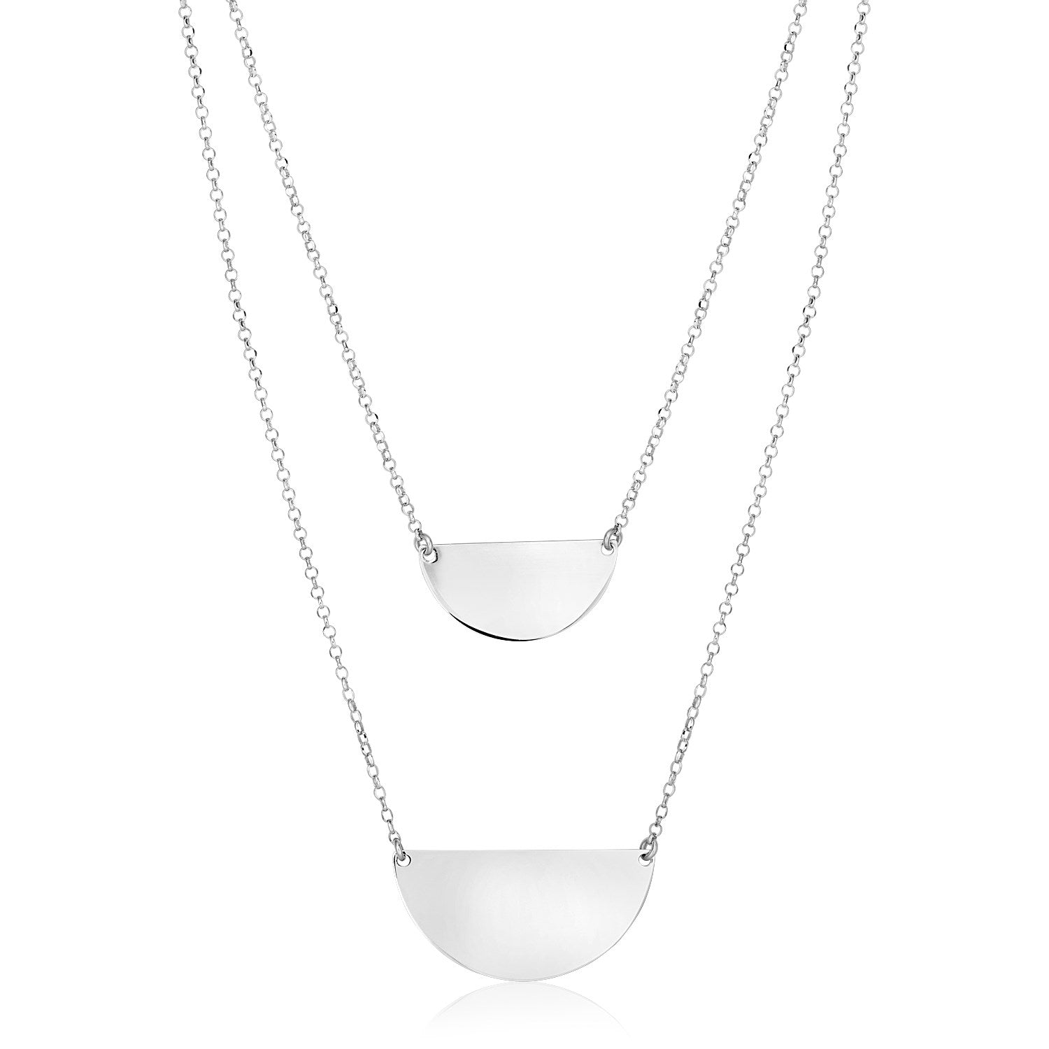 Sterling Silver 16 inch Women's Two Strand Necklace with Polished Half Circles