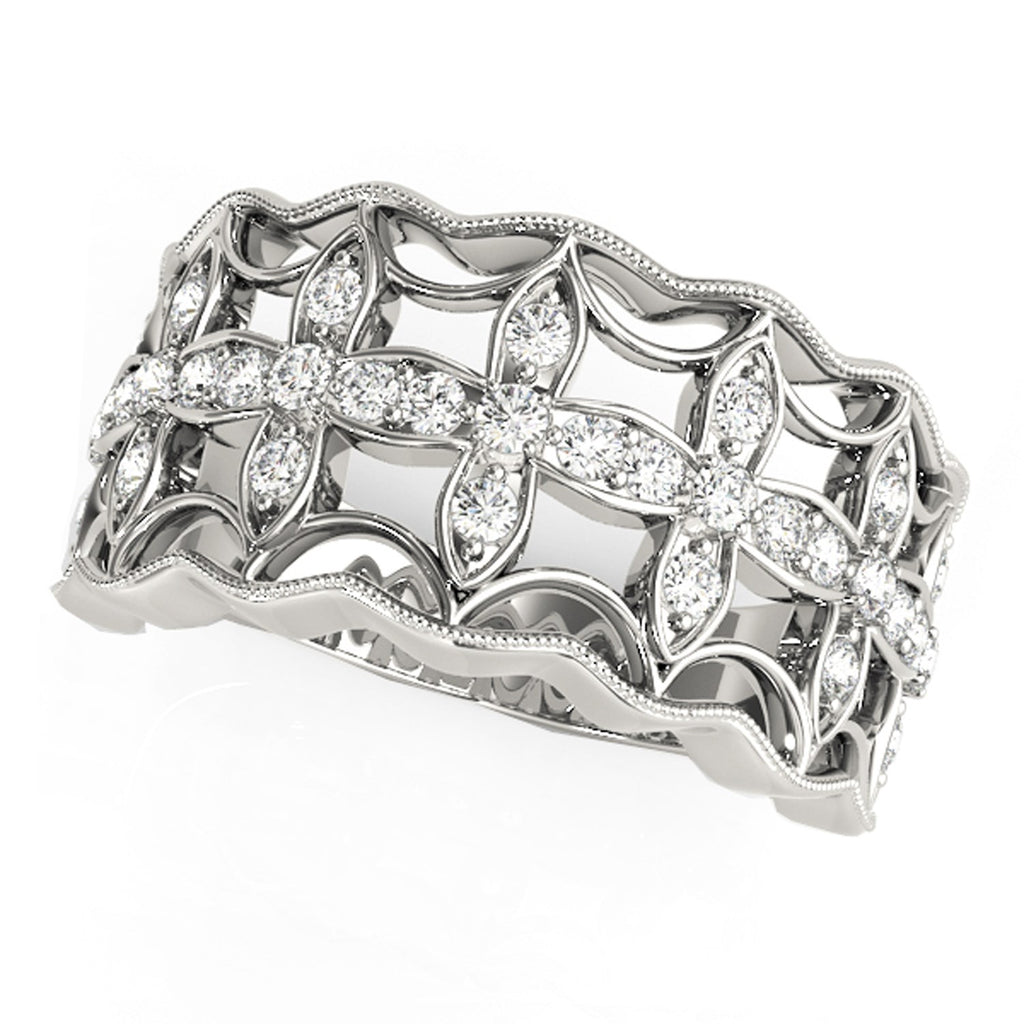 White Gold 14k Diamond Studded Four Leaf Clover Motif Ring