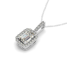 Load image into Gallery viewer, Halo Pendant With Emerald Center Diamond in 14k White Gold (1 1/5 cttw)
