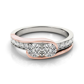 White And Rose Gold 14k Two Stone Diamond Ring