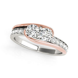 White And Rose Gold 14k Two Stone Diamond Ring