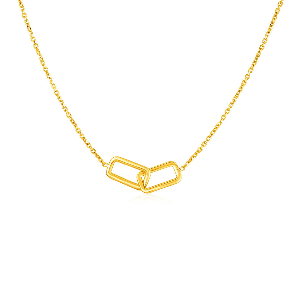 Yellow Gold 14k Women's Link Necklace with Interlocking Petite Rectangles