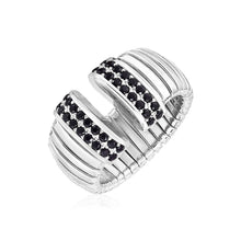 Load image into Gallery viewer, Sterling Silver Serpentine Style Fancy Ring with Black Cubic Zirconias