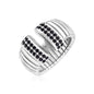 Sterling Silver Serpentine Style Fancy Ring with Black Cubic Zirconias