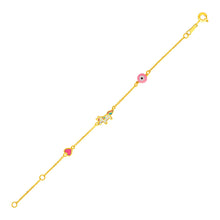 Load image into Gallery viewer, Yellow Gold 14k 5 1/2 inch Childrens Bracelet with Enameled Heart Unicorn and Circle