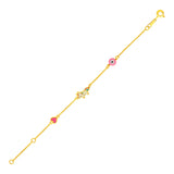 Yellow Gold 14k 5 1/2 inch Childrens Bracelet with Enameled Heart Unicorn and Circle