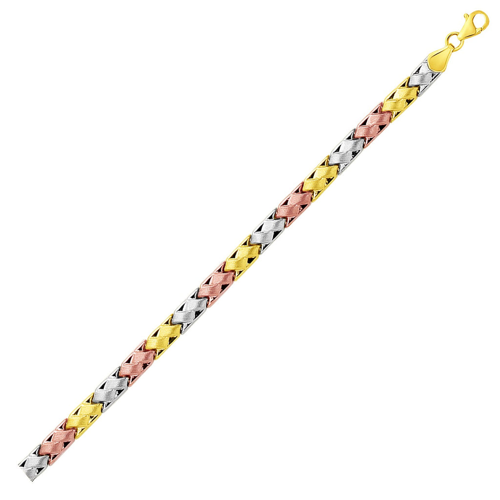 Tri-Color Gold 14k Women's Weave Design Bracelet