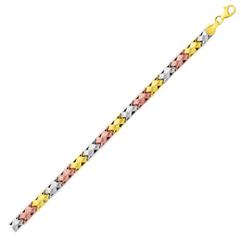 Tri-Color Gold 14k Women's Weave Design Bracelet