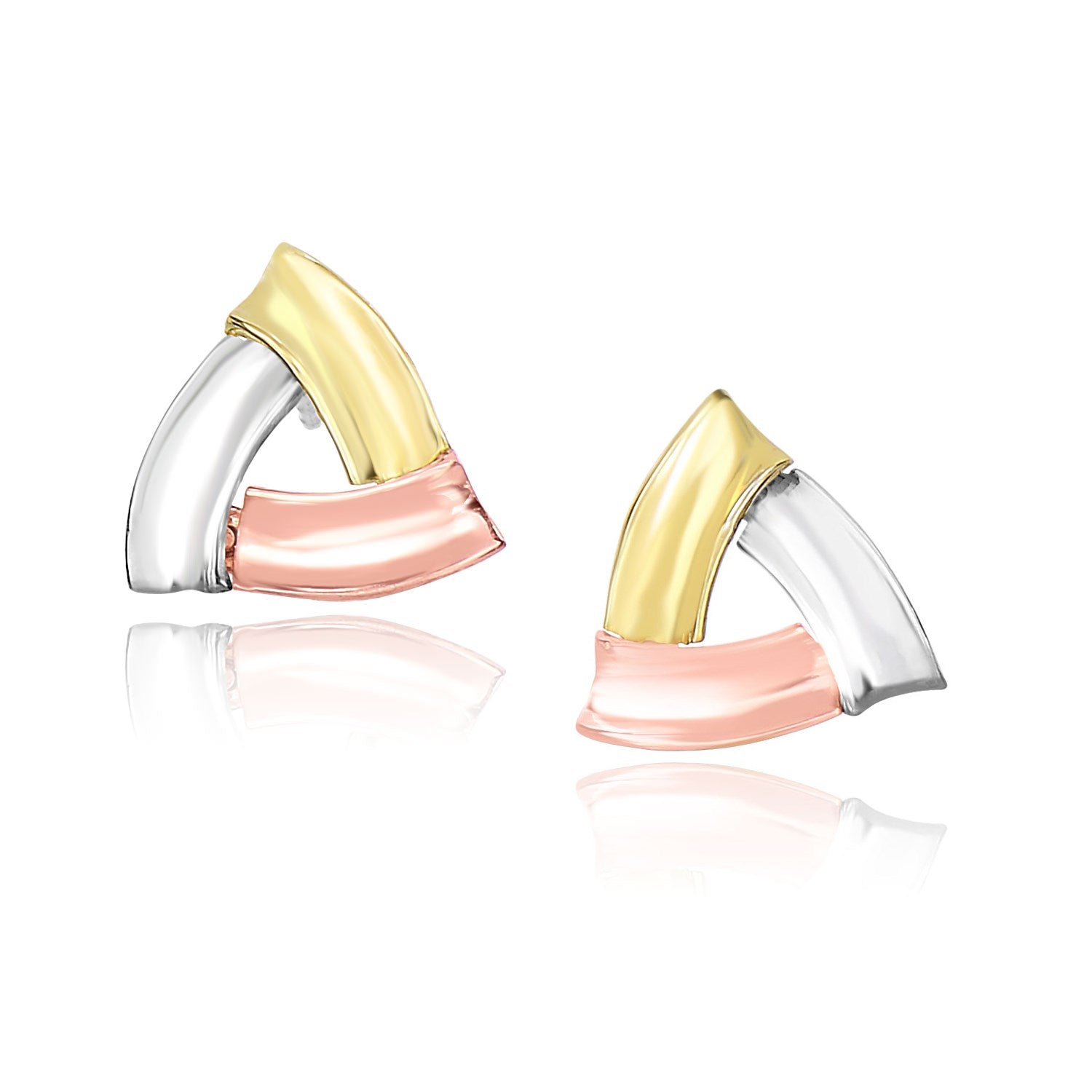 Tri-Color Gold 14k Triangular Open Style Post Earrings with Pushback Clasps