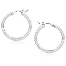 Load image into Gallery viewer, White Gold 14k 25 mm Diamond Cut Hoop Earrings with Snap Lock Backing