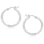 White Gold 14k 25 mm Diamond Cut Hoop Earrings with Snap Lock Backing