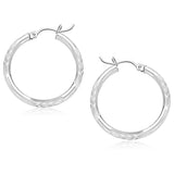 White Gold 14k 25 mm Diamond Cut Hoop Earrings with Snap Lock Backing