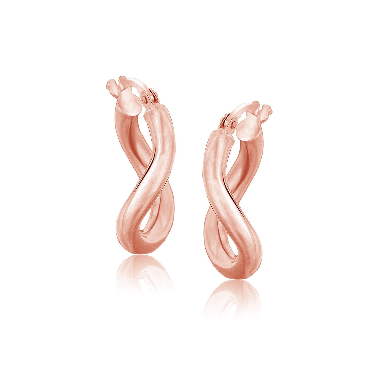 Rose Gold 14k 5-8 inch Diameter Italian Twist Hoop Earrings with Snap Lock