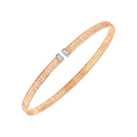 Two Tone Gold 14k Narrow Silk Textured Cuff Bangle with TwiklingDiamonds
