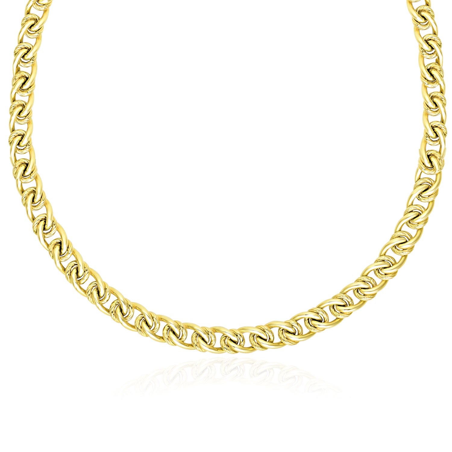 Yellow Gold 14k Women's Textured Round and Oval Interlaced Link Necklace