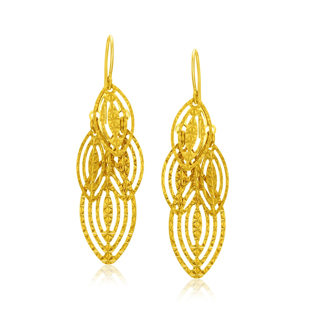 Yellow Gold 14k Cascading Cut Out Marquise Texture Earrings