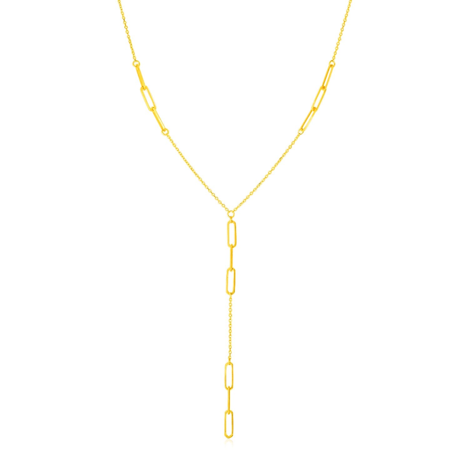 Yellow Gold 14k Women's Lariat Necklace with Paperclip Chain Stations