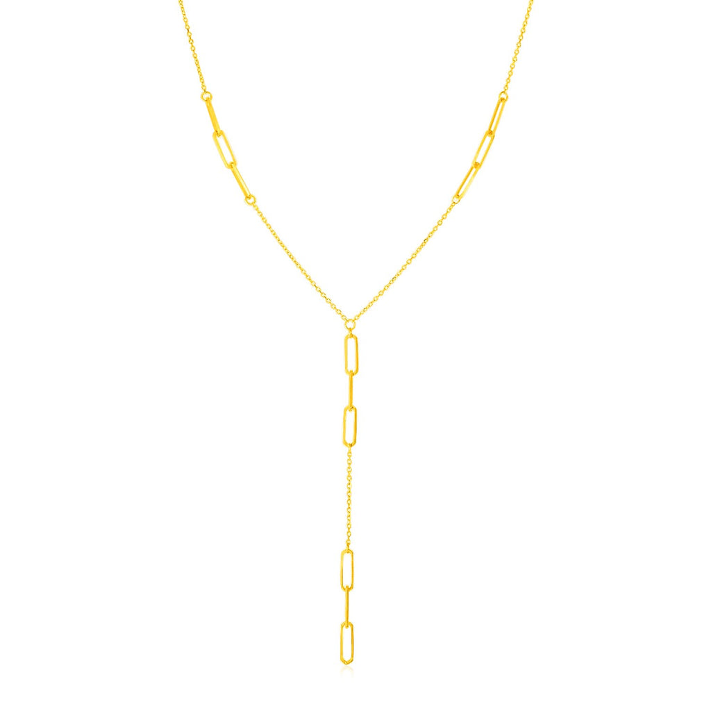 Yellow Gold 14k Women's Lariat Necklace with Paperclip Chain Stations