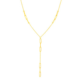 Yellow Gold 14k Women's Lariat Necklace with Paperclip Chain Stations