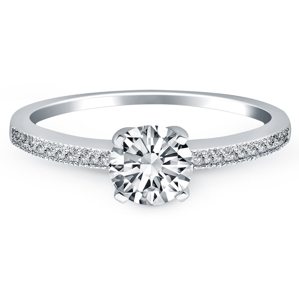 White Gold 14k Classic Diamond Pave Solitaire Engagement Ring