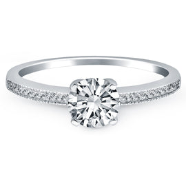 White Gold 14k Classic Diamond Pave Solitaire Engagement Ring