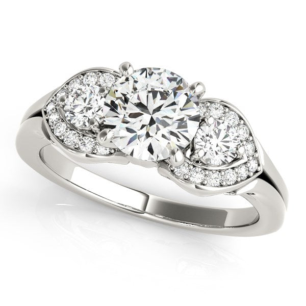 White Gold 14k 3 Stone Diamond Antique Style Engagement Ring