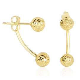 Yellow Gold 14K Double Sided Diamond Cut Ball Fancy Earrings