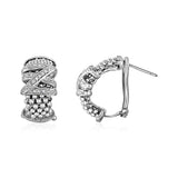 Sterling Silver Popcorn Texture Earrings with Crossover Motif and Diamonds