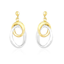 Load image into Gallery viewer, 14k Two-Tone Gold Drop Earrings with Interlaced Oval Sections